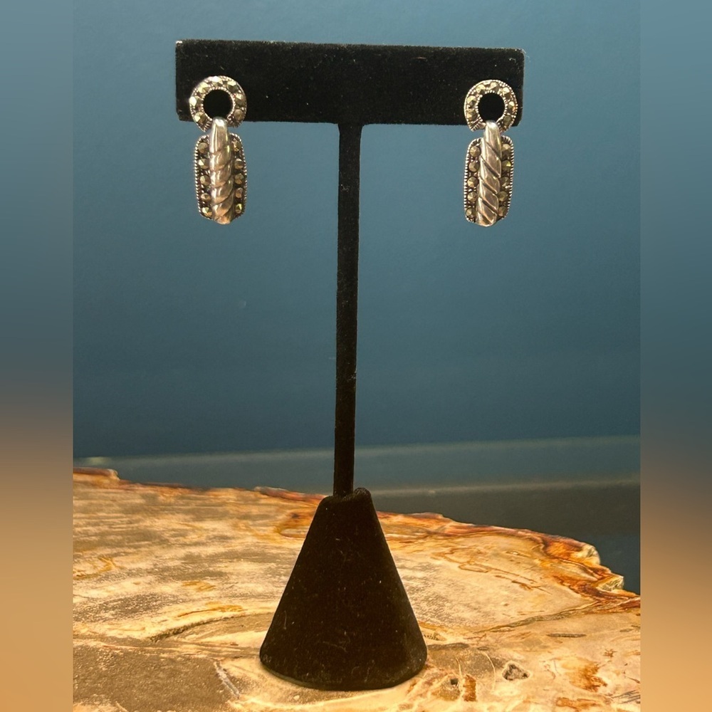 Marcasite Sterling Silver Dangle Earrings - Picture 2 of 8